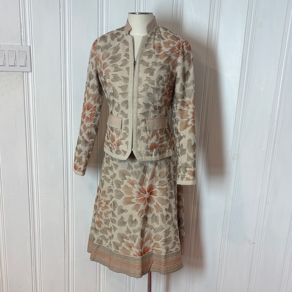 NWT COLDWATER CREEK Embroidered Linen Cotton Skirt Suit Set Size 10 M
